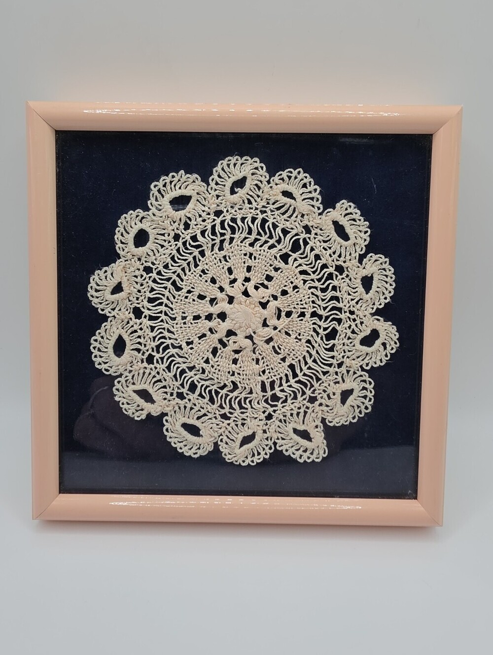 Framed White Crochet Doily Cottage Core Cozy Vintage 1923 England Metal Frame